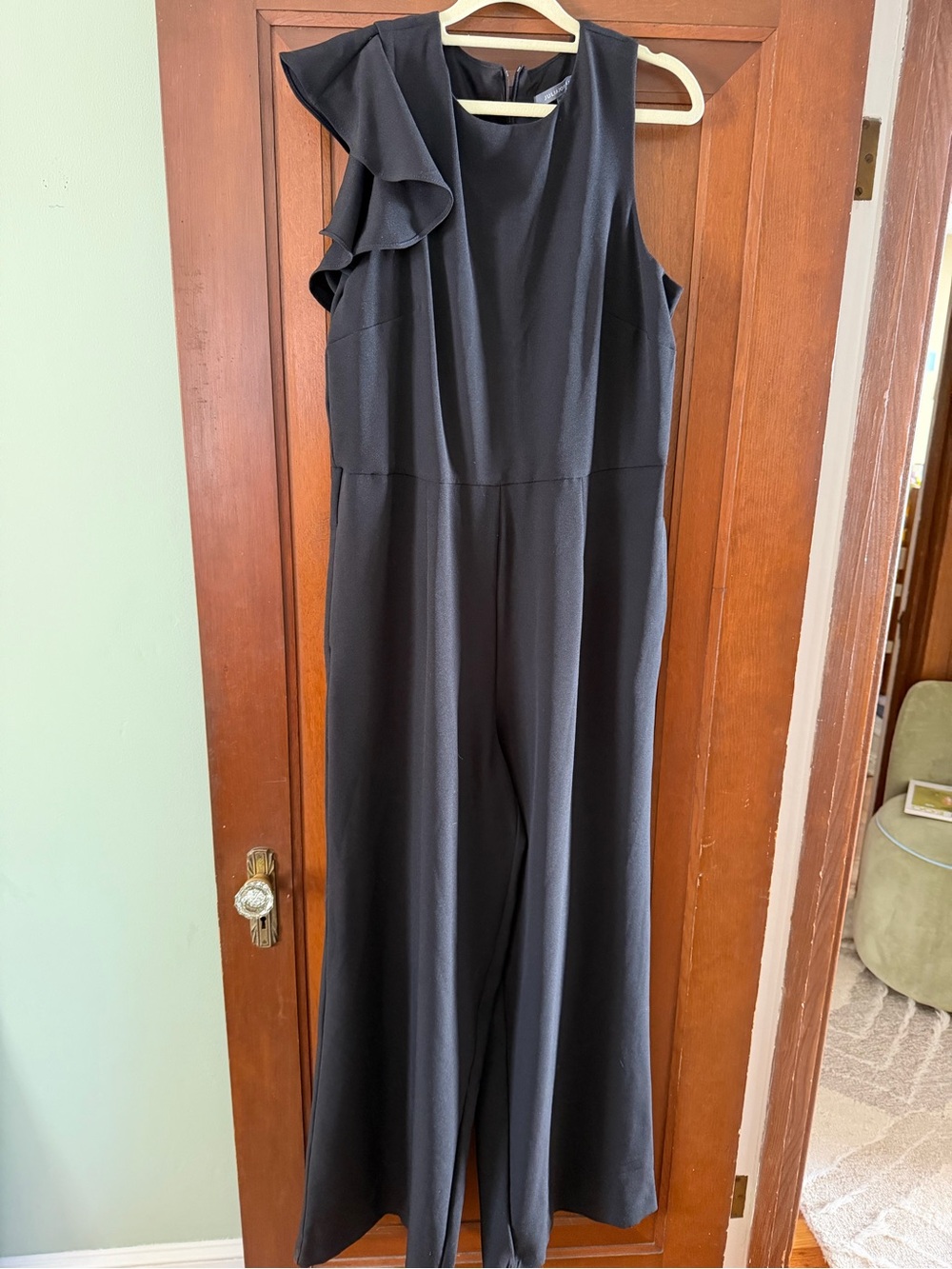 Black One-Shoulder Ruffle Wide-Leg Jumpsuit